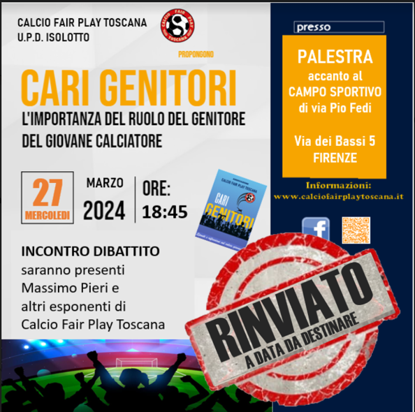 CARI Genitori 27 marzo all’ isolotto INCONTRO RINVIATO